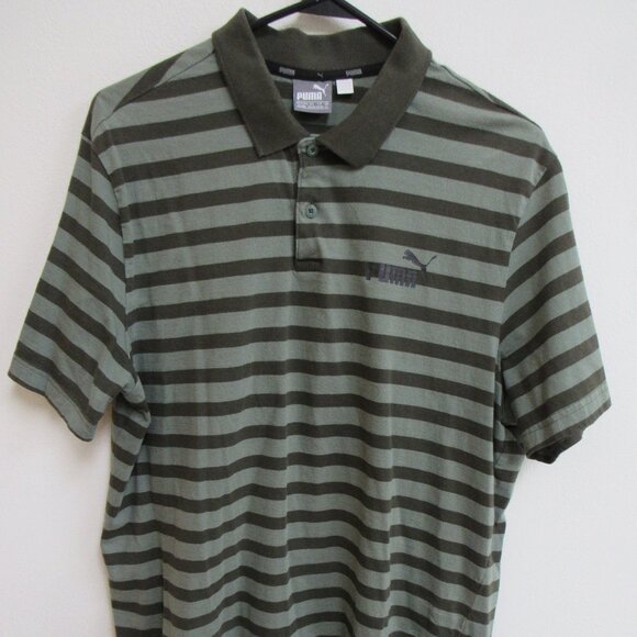 Puma Green Striped Short-Sleeve Golf Polo Shirt XL - Picture 1 of 4